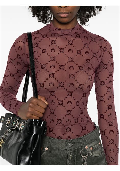 moongram mesh flock ls highneck top woman aubergine MARINE SERRE | WTO388ACJER0005PU70